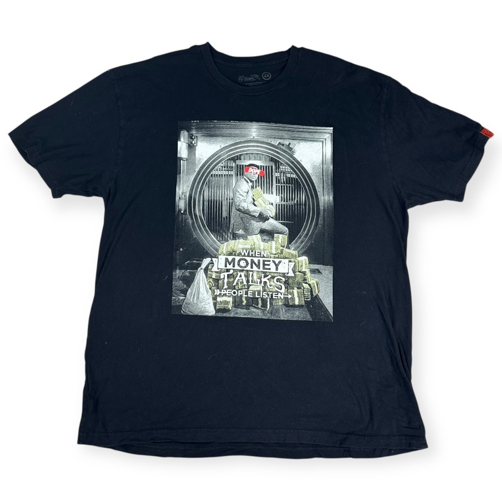 Fly Supply Mens Black Graphic T Shirt 2X "When Money‎ Talks People Listen" Print - Picture 4 of 10